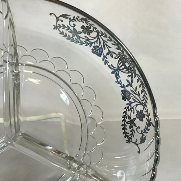 Vintage Silver Overlay Glass 3-Section Divided 9" Dish - Picture 5 of 8